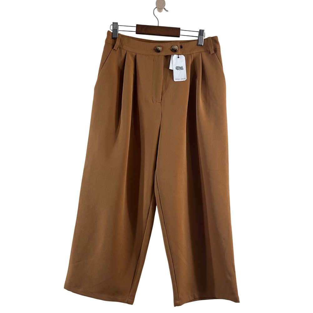 Naked Zebra Nordstrom Camel Brown High Waisted Pleated‎ Wide Leg Culotte Pants S